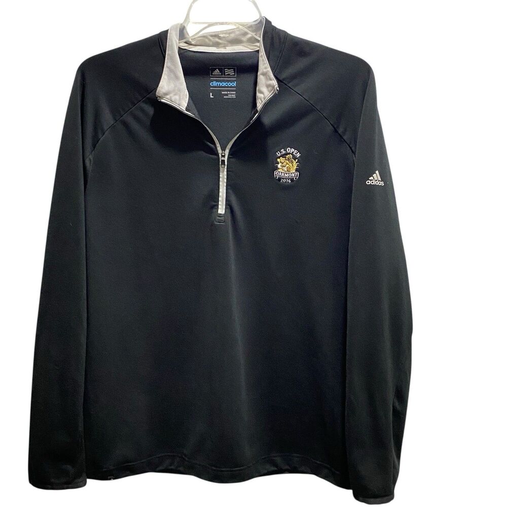 Adidas CLIMACOOL Black 1/4 Zip US OPEN OAKMONT 2016 Large Drawstring Hem Mens